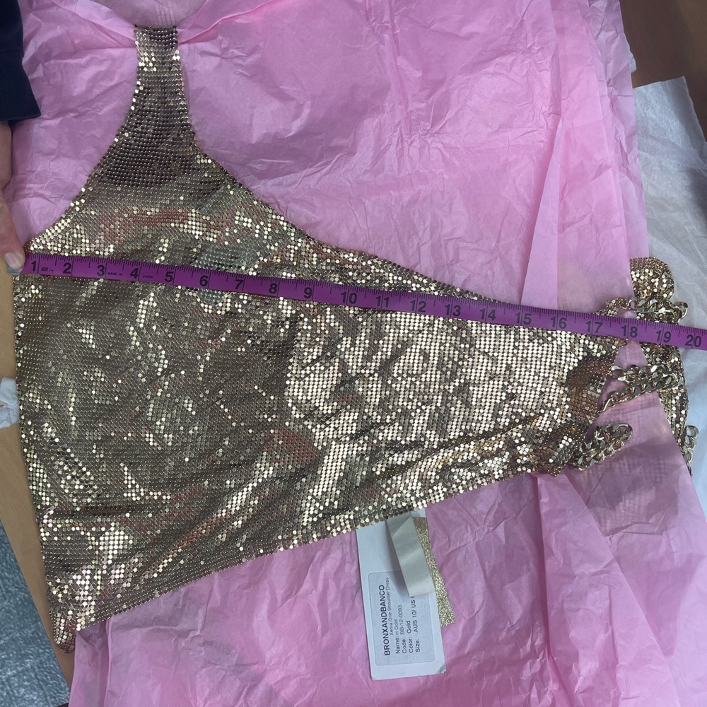 Bronx and Banco Dress Xenia One Shoulder Chainmail in Gold medium🥰SOLD - Picture 2 of 13